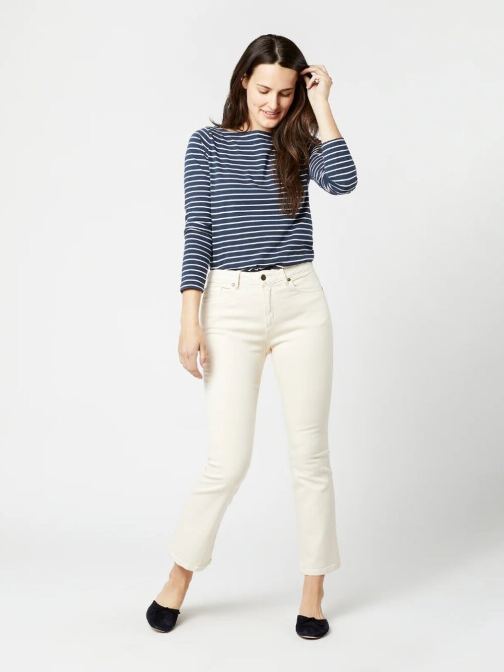 NWT Ann Mashburn Flare Cropped 5-Pocket Jean Natural Stretch Denim 26